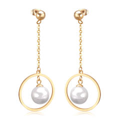 Elegant pearl bead stainless steel dangle earrings