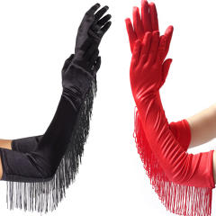 Tassel satin long glooves