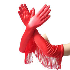 Tassel satin long glooves