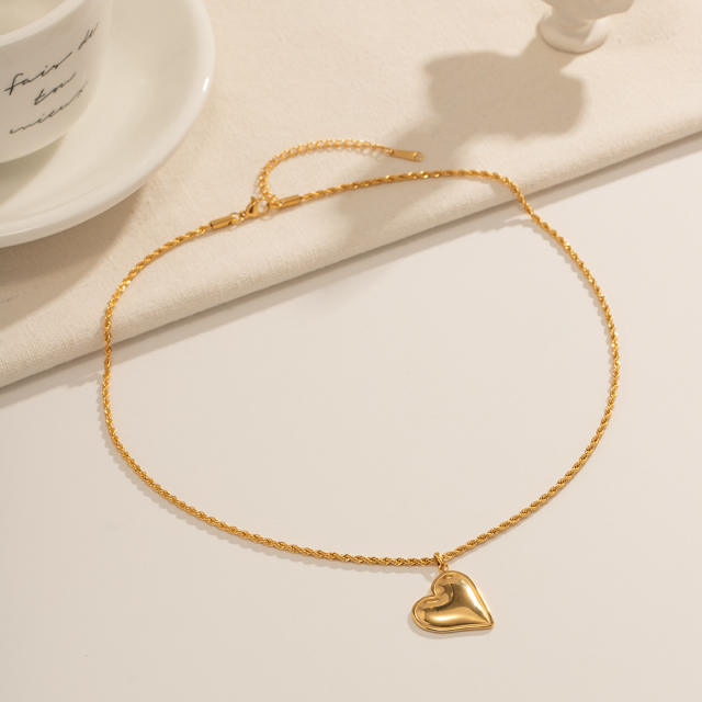 Concise heart pendant rope chain stainless steel pendant necklace