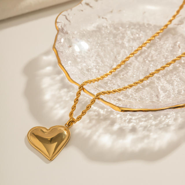 Concise heart pendant rope chain stainless steel pendant necklace