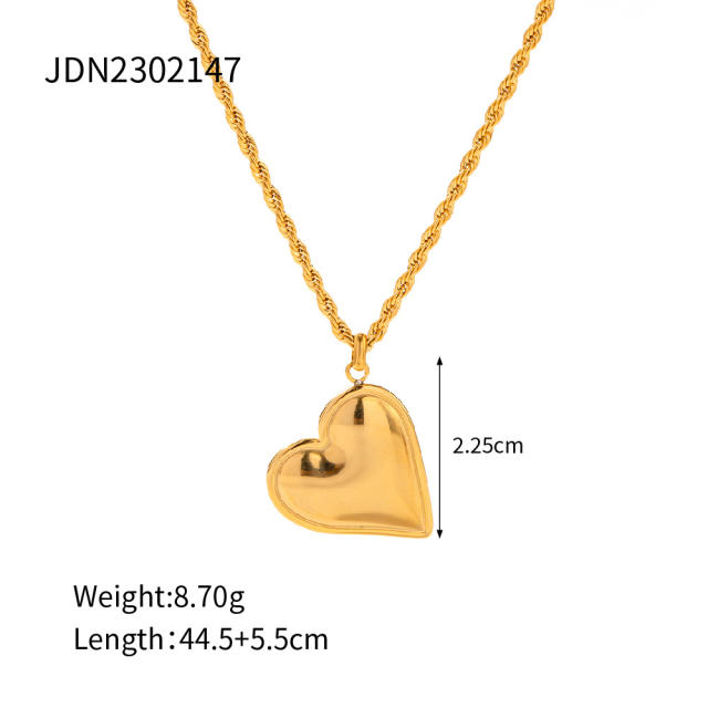 Concise heart pendant rope chain stainless steel pendant necklace