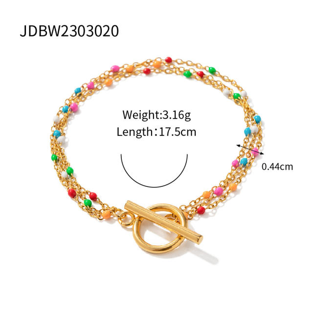 Boho 18KG color enamel bead stainless steel chain necklace bracelet