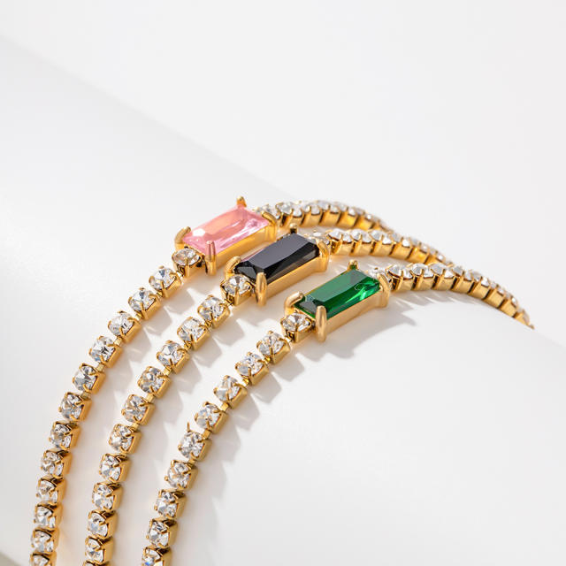 18KG color cubic zircon tennis chain stainless steel bracelet