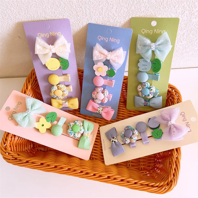 5pcs cute bow hair clips set for kids