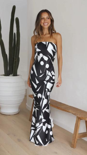 Sexy off shoulder geometric pattern maxi formal dress