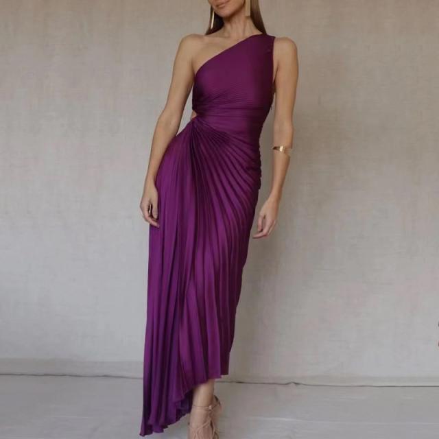 Hot sale plain color one shoulder formal dress