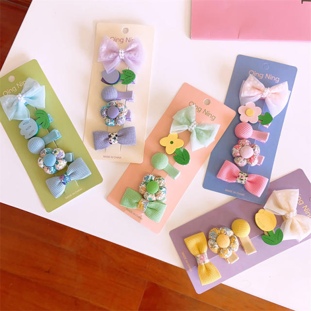 5pcs cute bow hair clips set for kids