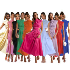 Plain color sexy high neck maxi dress