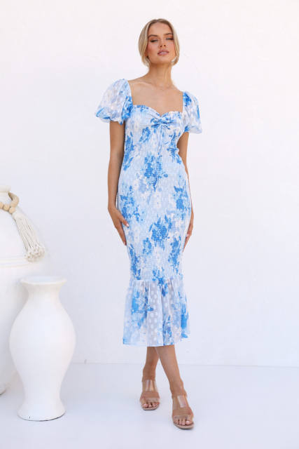 Y2K floral pattern bodycon maxi dress