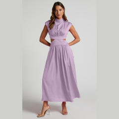 Plain color sexy high neck maxi dress