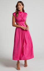 Plain color sexy high neck maxi dress