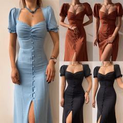 Summer design plain color v neck midi dress