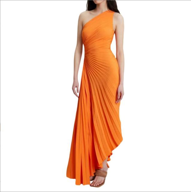 Hot sale plain color one shoulder formal dress