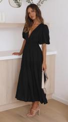 Casual summer design plain color V neck maxi dress