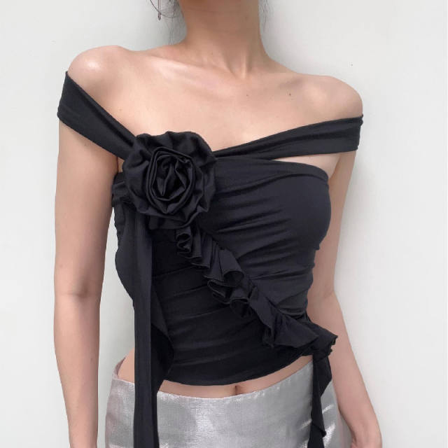 Sexy plain color flower crop tops