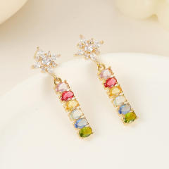 Luxury rainbow cz diamond snowflake copper earrings