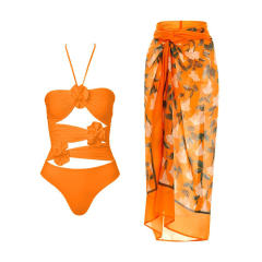 Hot sale halter neck one piece swimsuit set
