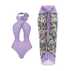 Hot sale halter neck one piece swimsuit set