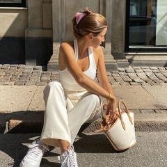 Plain color halter crop tops