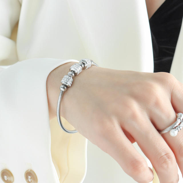 18KG luxury diamond bead stainless steel bangle