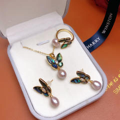Elegant water pearl drop mother shell butterfly necklace set