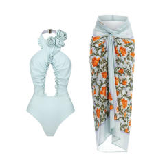 Hot sale halter neck one piece swimsuit set