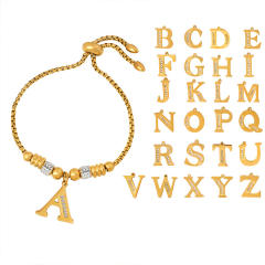 Delicate initial charm stainless steel slide bracelet