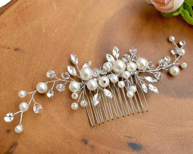 Delicate pearl bead crystal wedding hair combs