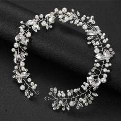 Handmade pearl rhinestone leaf design wedding hair vines