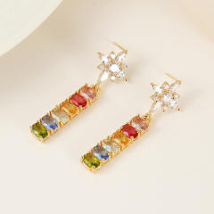 Luxury rainbow cz diamond snowflake copper earrings