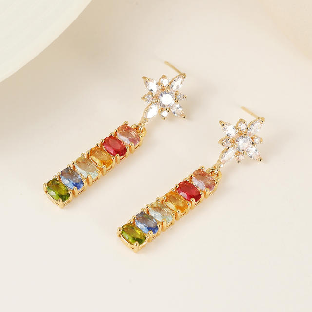 Luxury rainbow cz diamond snowflake copper earrings