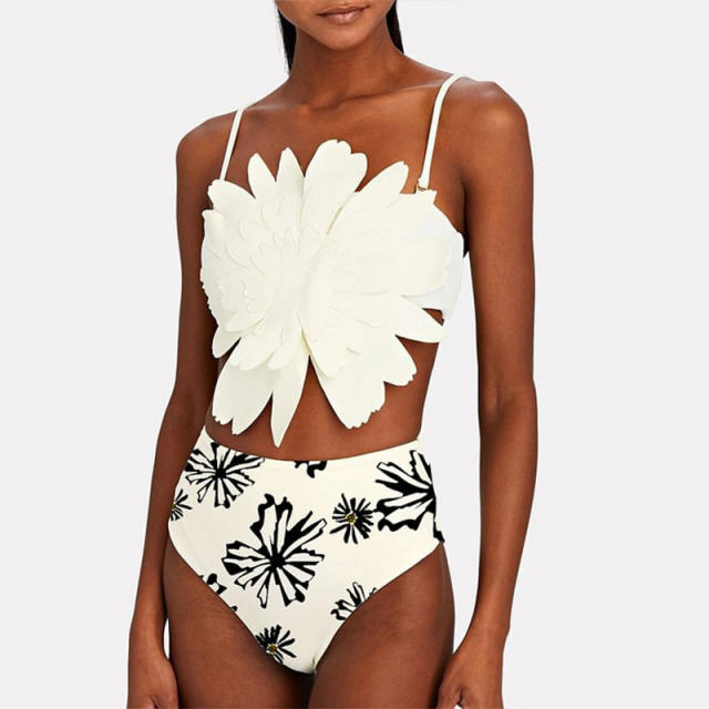Vintage stereo flower one piece swimsuit set
