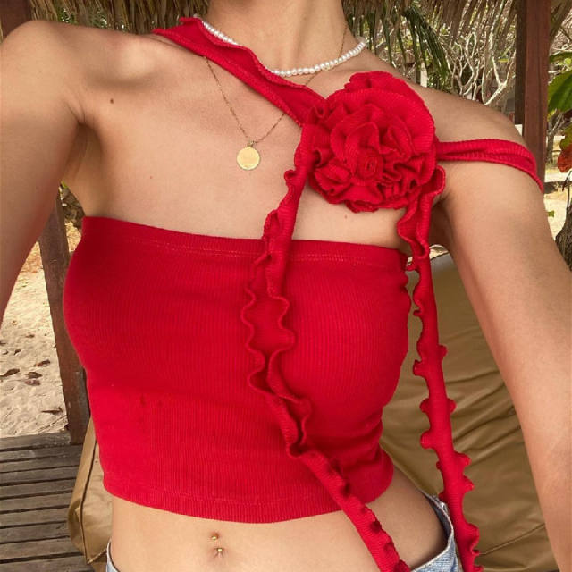 Y2K plain color halter neck crop tops for women