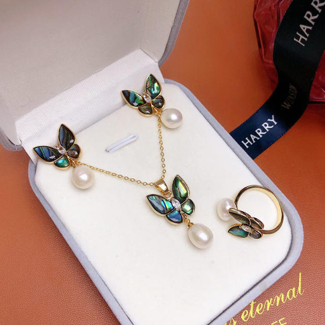 Elegant water pearl drop mother shell butterfly necklace set