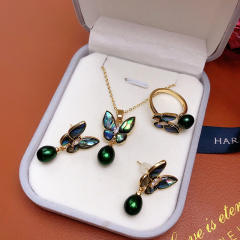 Elegant water pearl drop mother shell butterfly necklace set