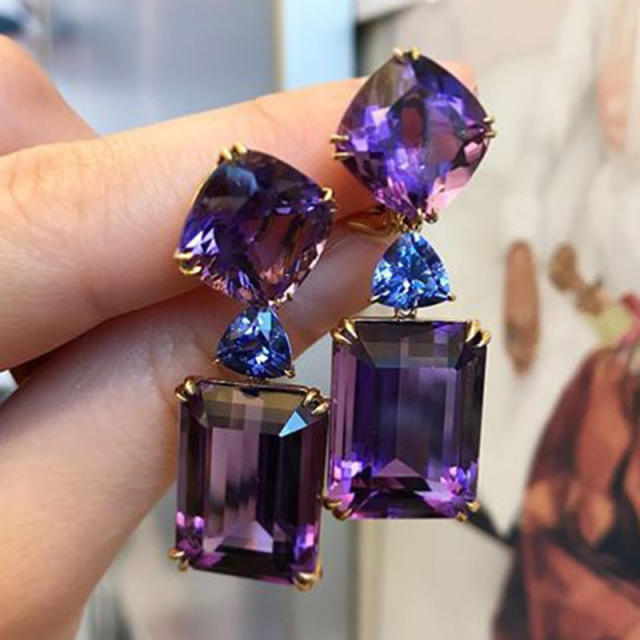 Occident fashion concise amethyst drop earrings