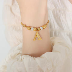 Delicate initial charm stainless steel slide bracelet