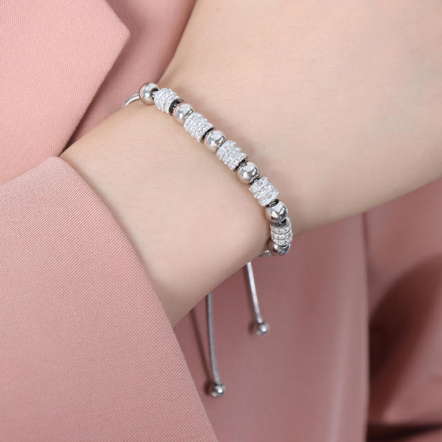 Korean fashion easy match diamond bead stainless steel bracelet