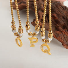 Delicate initial charm stainless steel slide bracelet