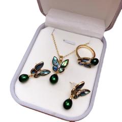 Elegant water pearl drop mother shell butterfly necklace set