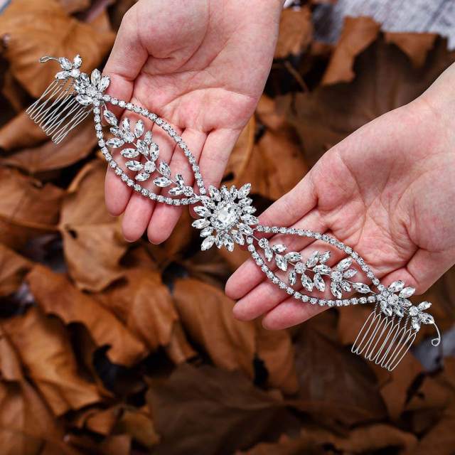 Delicate full diamond wedding hair vines