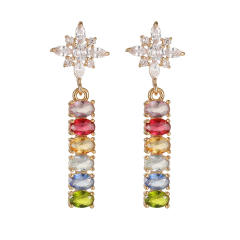 Luxury rainbow cz diamond snowflake copper earrings