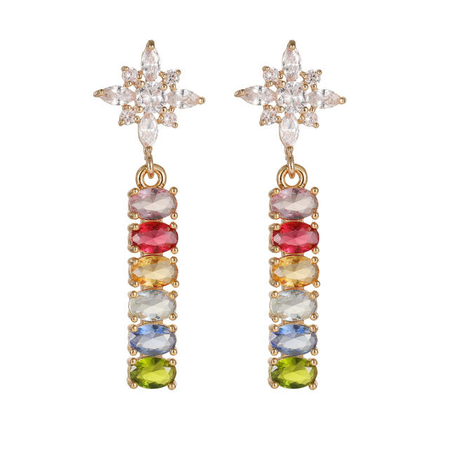 Luxury rainbow cz diamond snowflake copper earrings