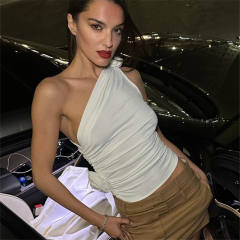 Plain color one shoulder sexy crop tops