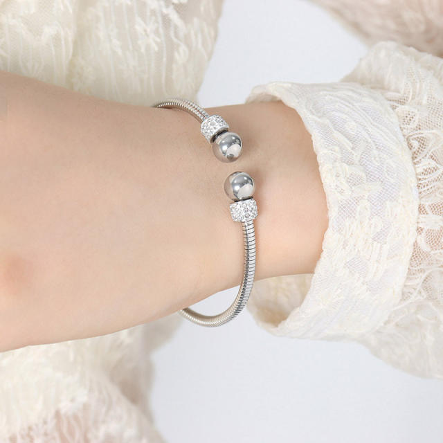 Korean fashion easy match bead stainless steel cuff bangle
