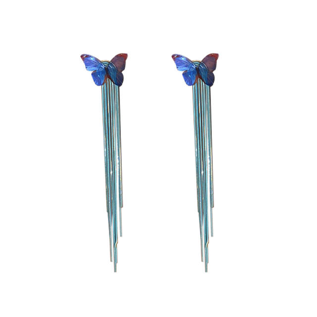 Elegant color butterfly long tassel earrings