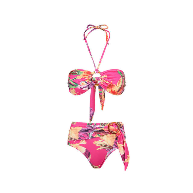Rose red color pattern swimsuit set set