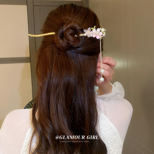 Enamel resin flower chinese trend hair sticks