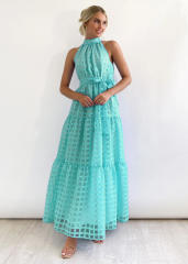 Summer plain color high neck maxi dress